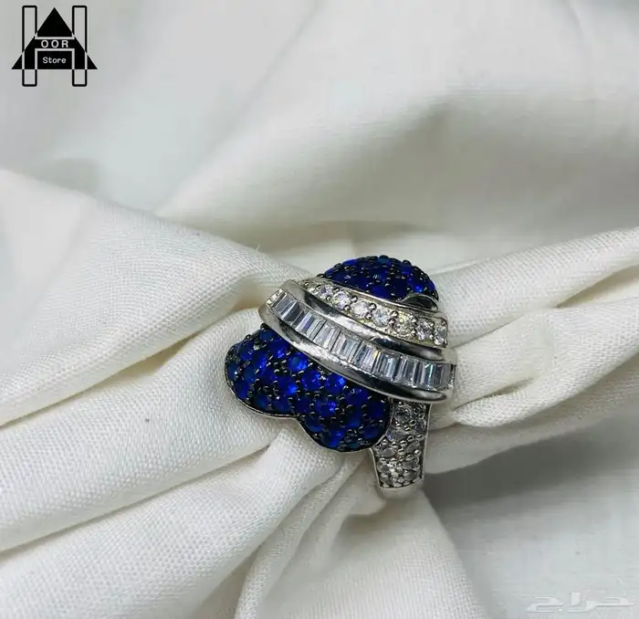 خواتم فضه نسائية راقية عيار 925 بفصوص زركون ازرق وابيض 2