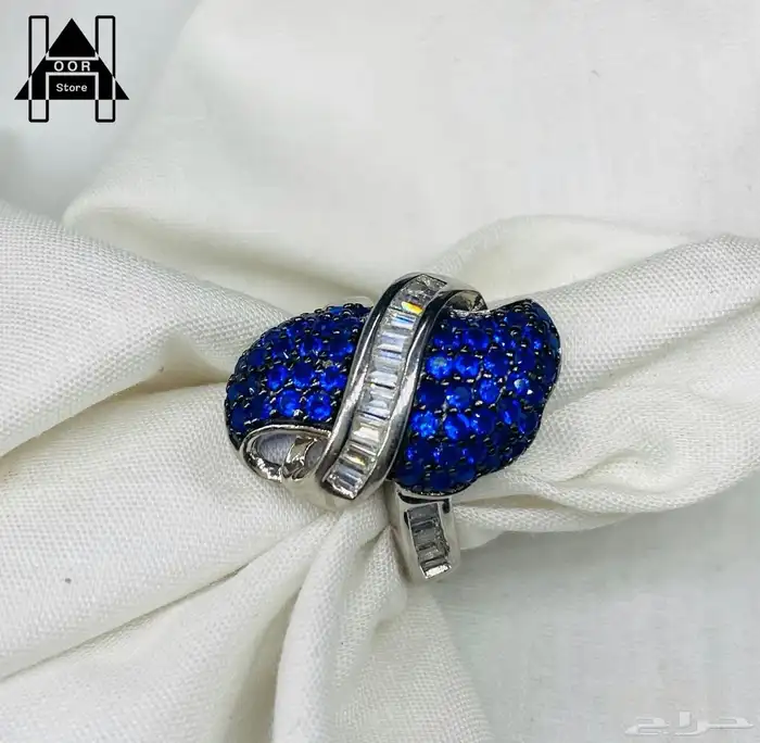 خواتم فضه نسائية راقية عيار 925 بفصوص زركون ازرق وابيض 4