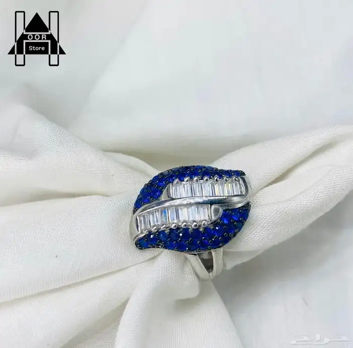 خواتم فضه نسائية راقية عيار 925 بفصوص زركون ازرق وابيض 3