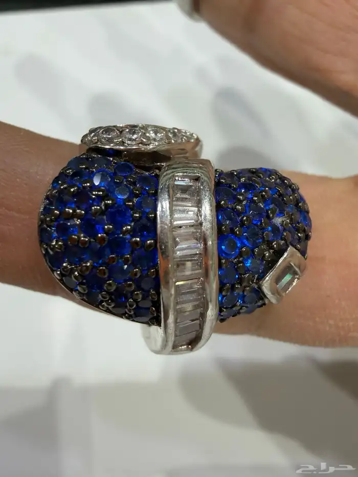 خواتم فضه نسائية راقية عيار 925 بفصوص زركون ازرق وابيض 11