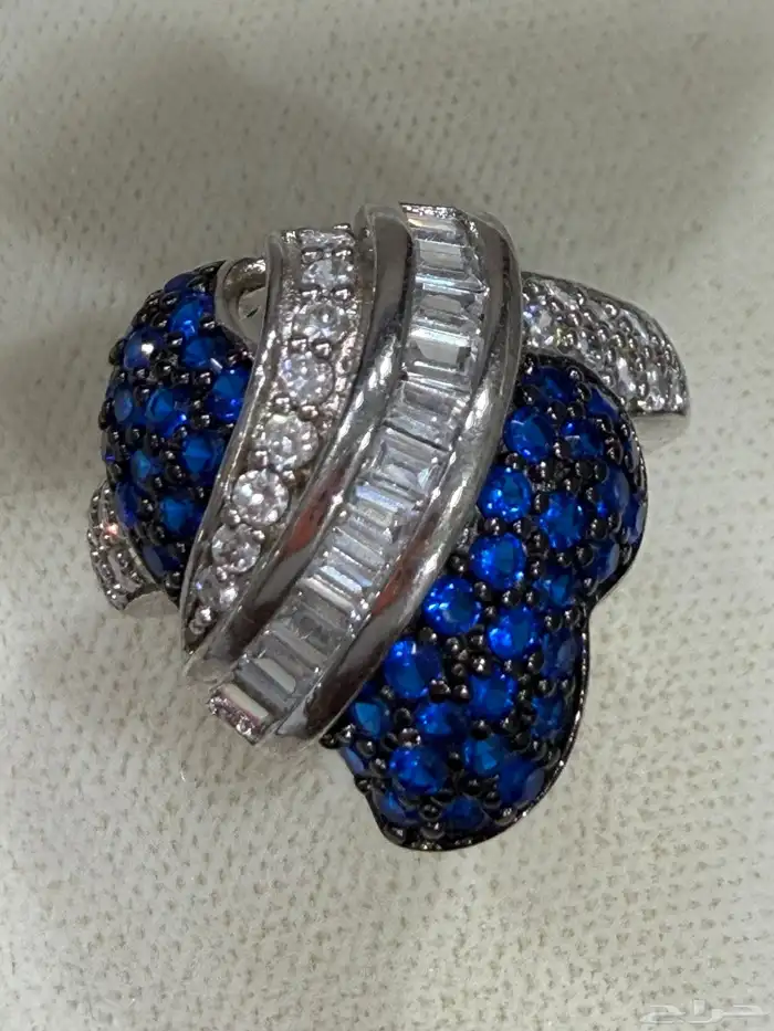 خواتم فضه نسائية راقية عيار 925 بفصوص زركون ازرق وابيض 9