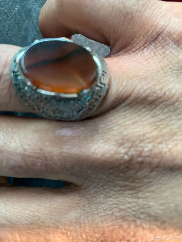 خاتم نحاس والفص عقيق يمني 0