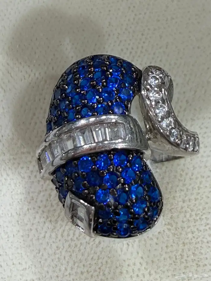 خواتم فضه نسائية راقية عيار 925 بفصوص زركون ازرق وابيض 8