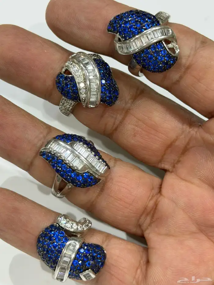 خواتم فضه نسائية راقية عيار 925 بفصوص زركون ازرق وابيض 6