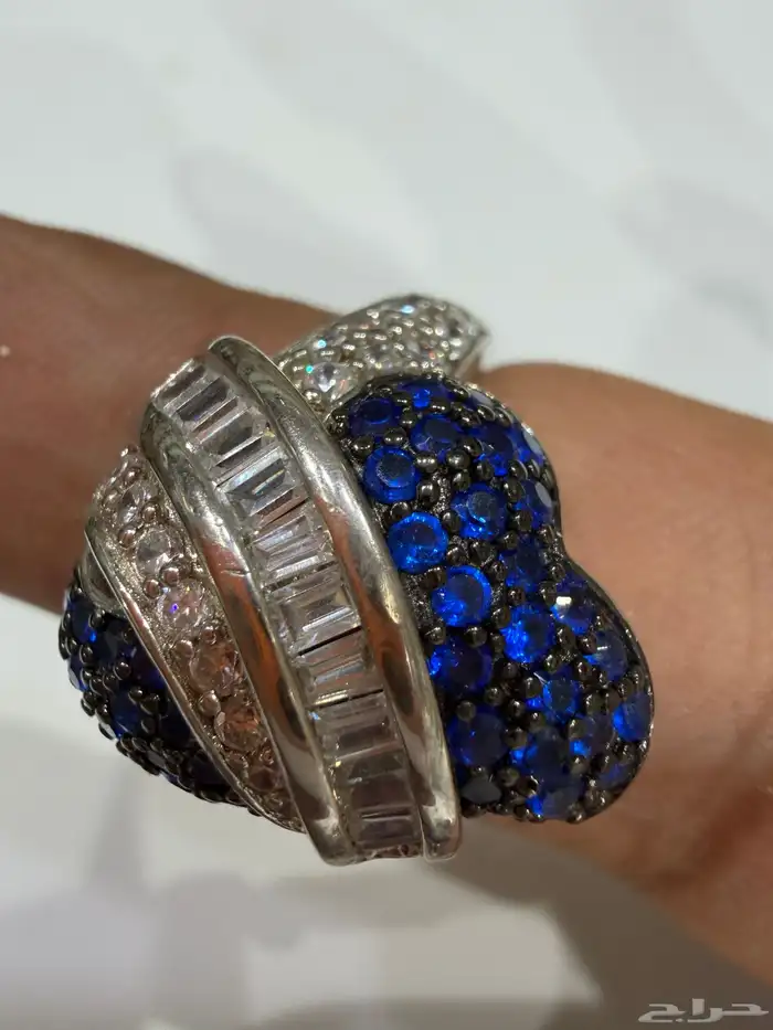 خواتم فضه نسائية راقية عيار 925 بفصوص زركون ازرق وابيض 13