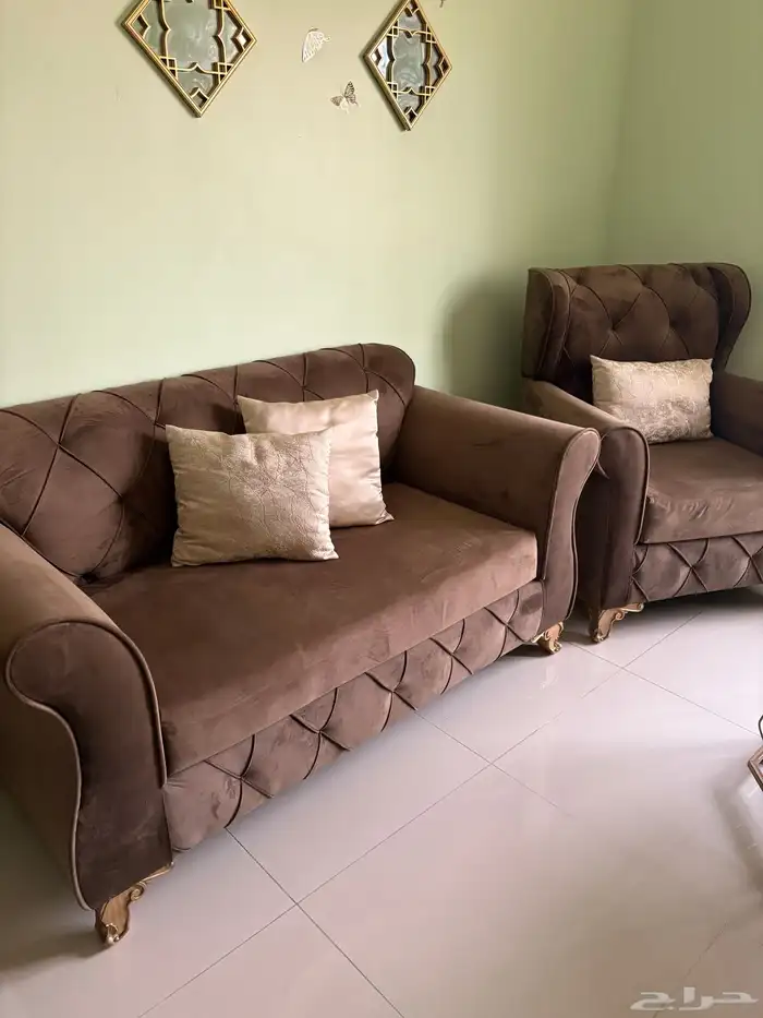 طقم كنب بني شبه جديد 3