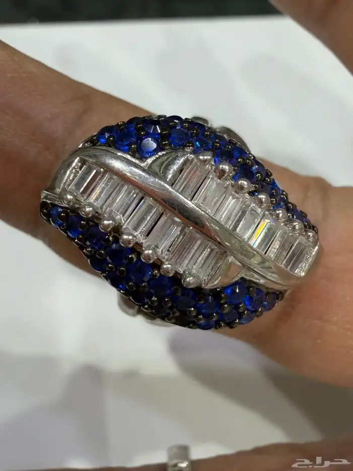 خواتم فضه نسائية راقية عيار 925 بفصوص زركون ازرق وابيض 14