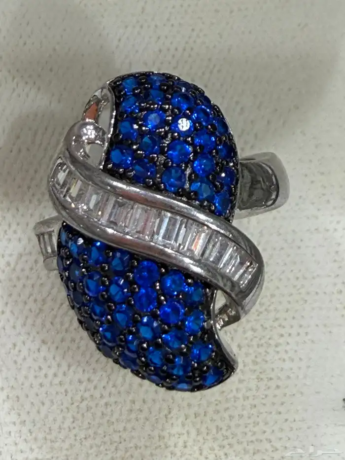 خواتم فضه نسائية راقية عيار 925 بفصوص زركون ازرق وابيض 10