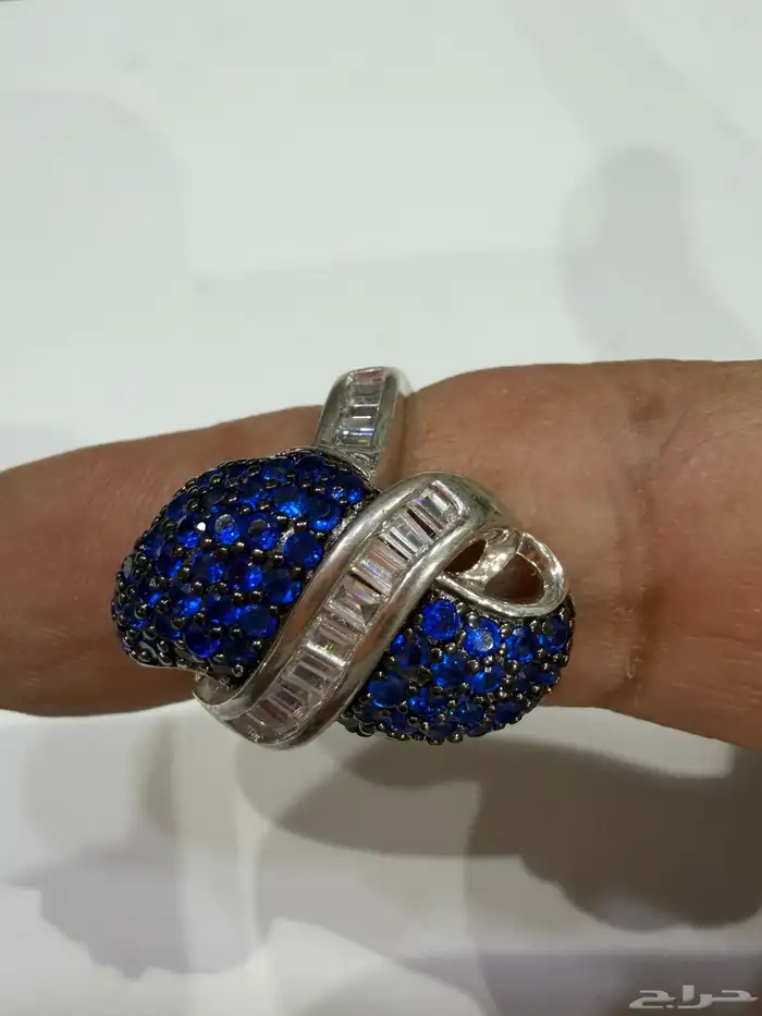 خواتم فضه نسائية راقية عيار 925 بفصوص زركون ازرق وابيض 12