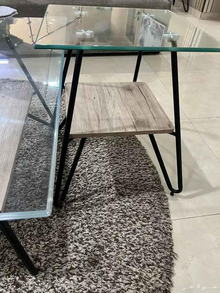 طاولة قهوة زجاج مع خشب 0