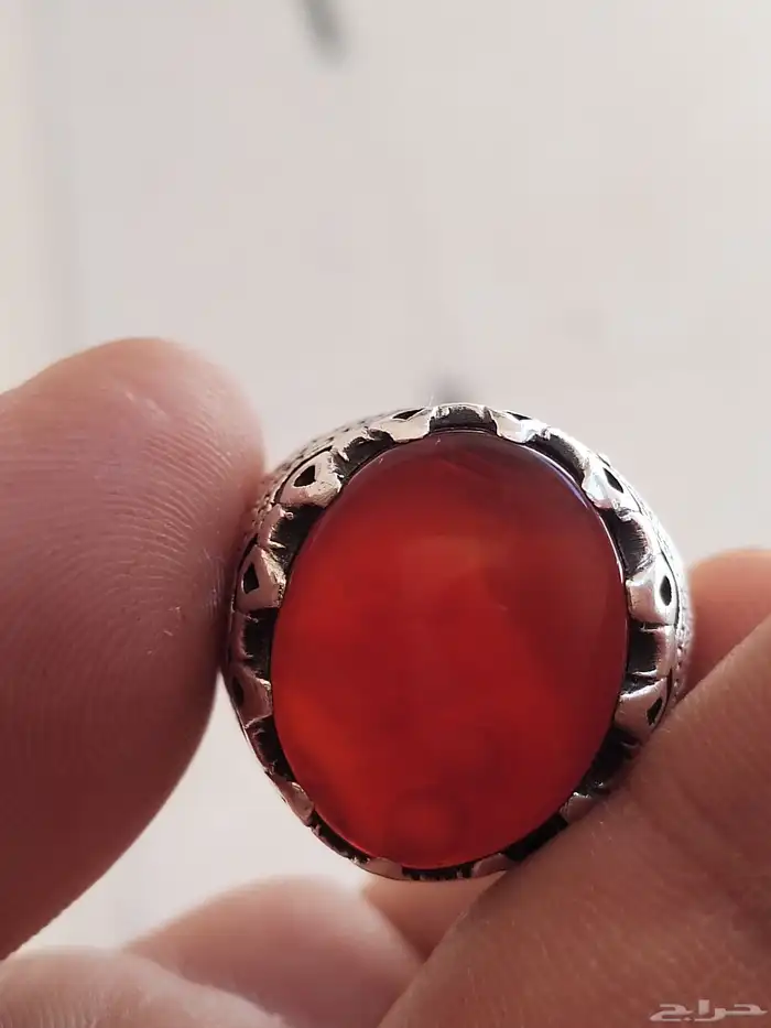 خاتم فضة متوج بحجر عقيق عسلي الحجم 23 السعر 300ريال 1