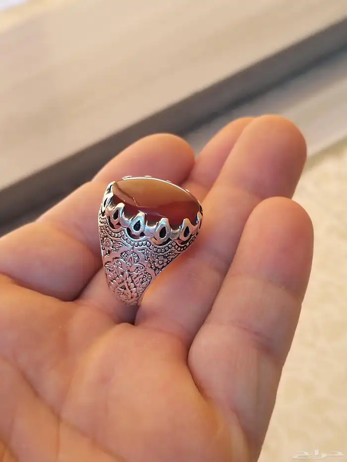 خاتم فضة متوج بحجر عقيق عسلي الحجم 23 السعر 300ريال 3