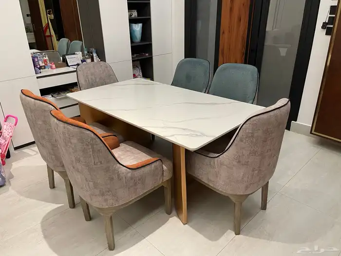طاولة طعام رخام مع 6 كراسي 0