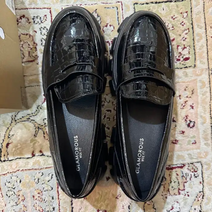 Glamorous Wide Fit chunky loafers in black croc - EU 41 1