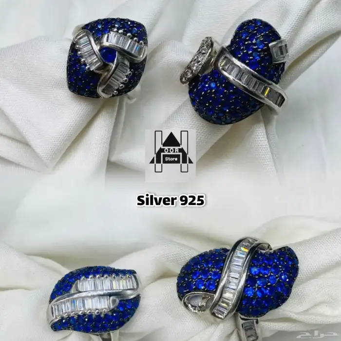 خواتم فضه نسائية راقية عيار 925 بفصوص زركون ازرق وابيض 0