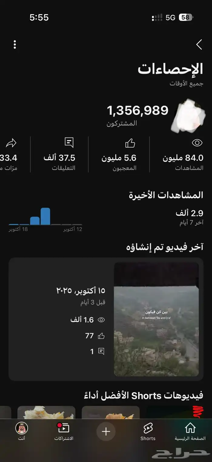 قناة يوتيوب youtube مليون و350 الف مشترك 1