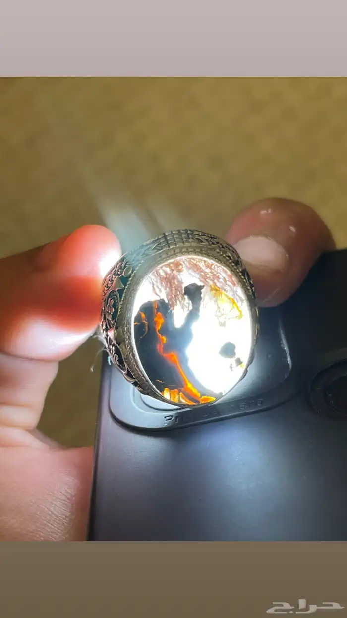 خاتم حجر عقيق طبيعي مصور 0