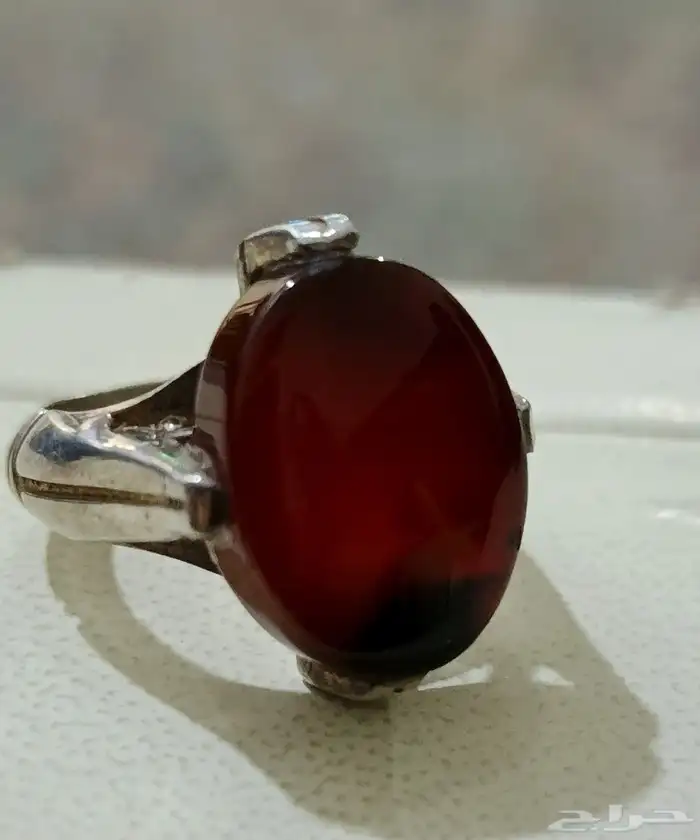 عقيق يماني كبدي مزعفر فضه مقاس 22 صياغه عربيه 0