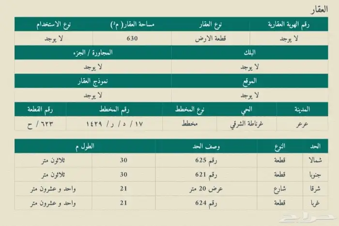 للبيع عرض سكنيه شرقية في مخطط غرناطةالشرقي بعرعر 1
