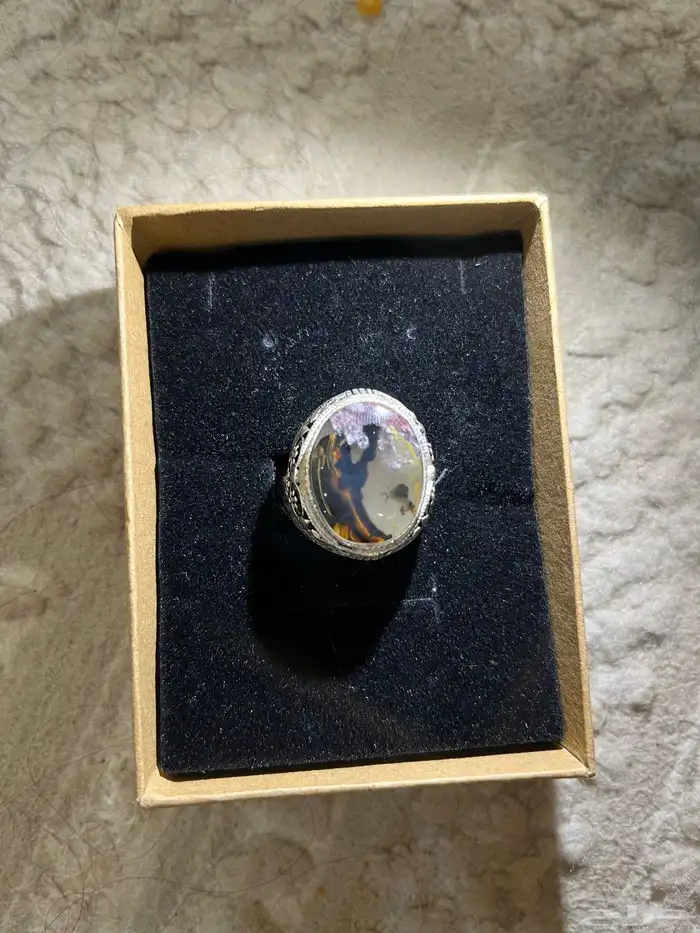 خاتم حجر عقيق طبيعي مصور 4