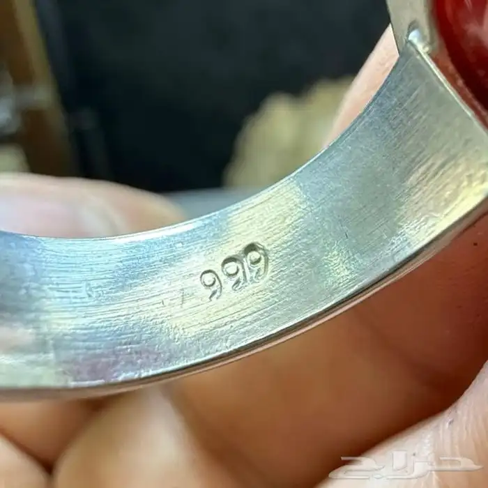 خاتم فضة ملكي بحجر عقيق كرزي عيار 999 6