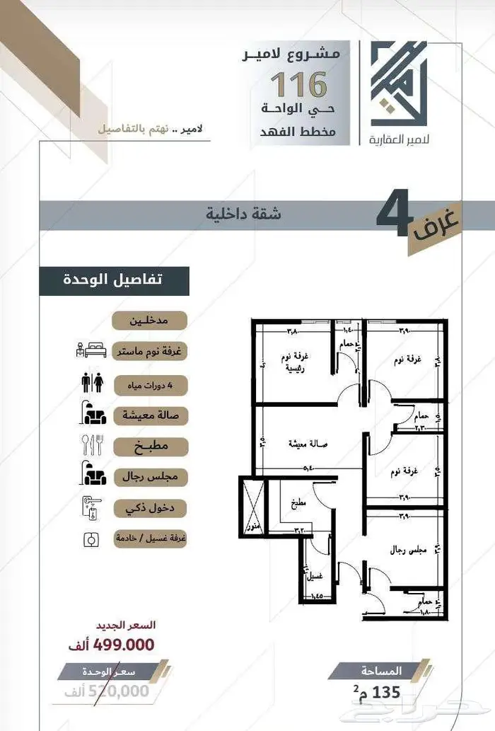 شقة إفراغ فوري تقبل بنك حي الواحة 4 غرف 2