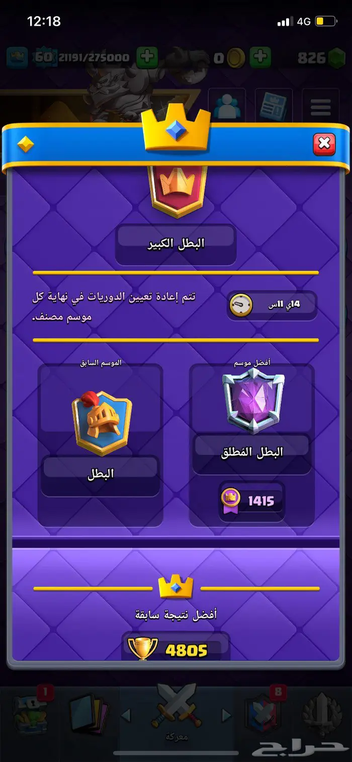 حساب كلاش رويال الكؤس 15K 0