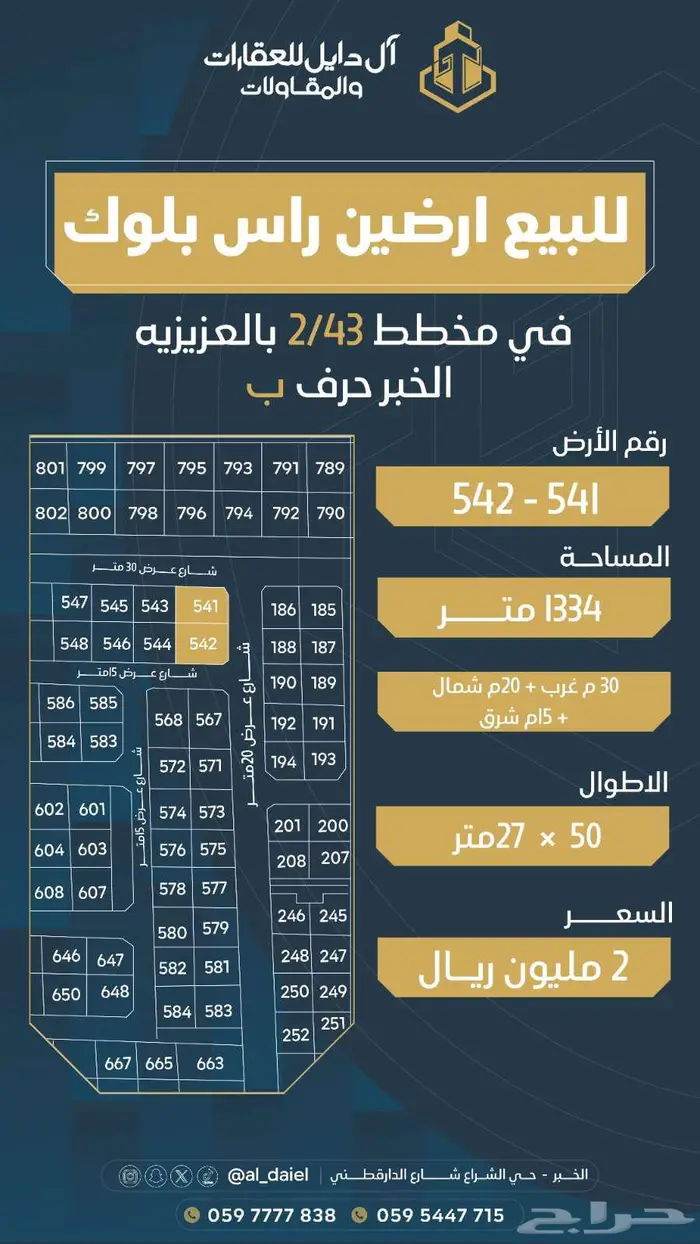 أفضل ارض للبيع في حي الكوثر زاويه 3