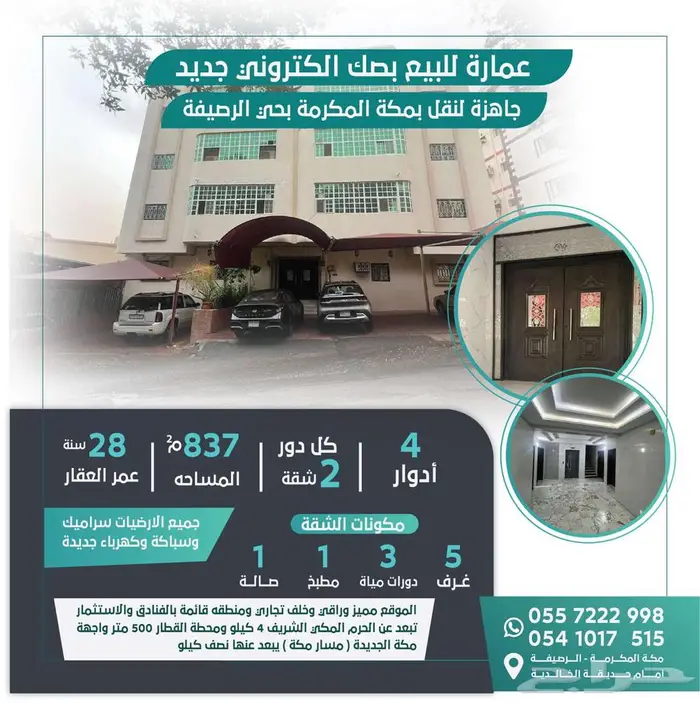 عماره للبيع بصك الكتروني جديد جاهزة للنقل بمكة- الرصيفة 0