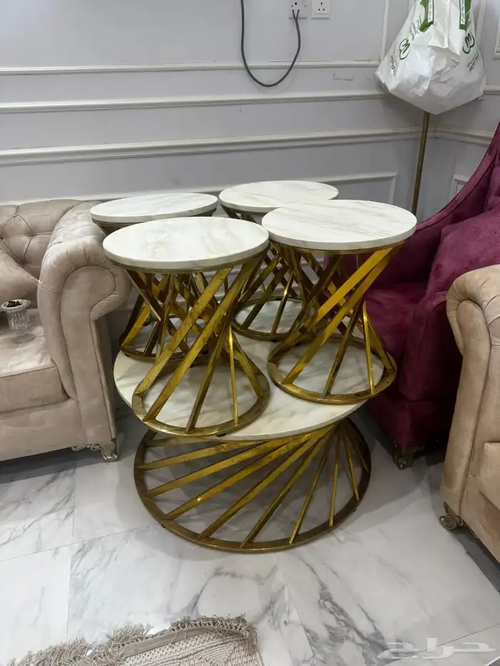 طاولة رخام وحديد من 5 قطع جودة عالية 0