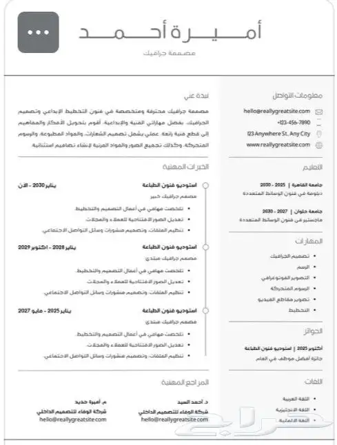 سيرة ذاتية CV بطرق احترافيه .ب نظام Ats عرض محدوده 3
