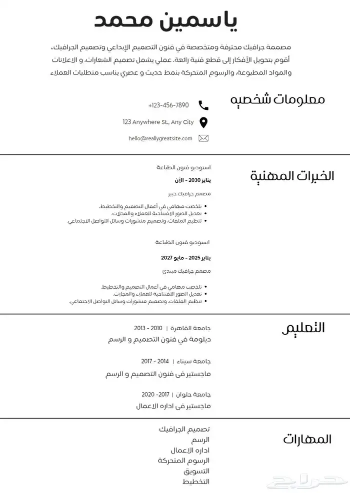 سيرة ذاتية CV بطرق احترافيه .ب نظام Ats عرض محدوده 5