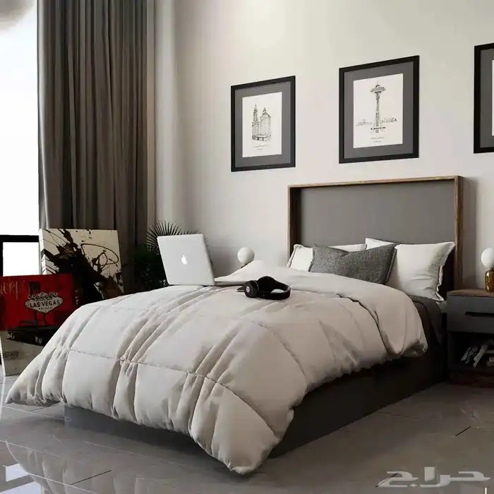 سرير نوم فردي لون رمادي مع بني 2