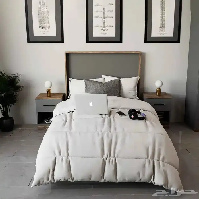 سرير نوم فردي لون رمادي مع بني 3