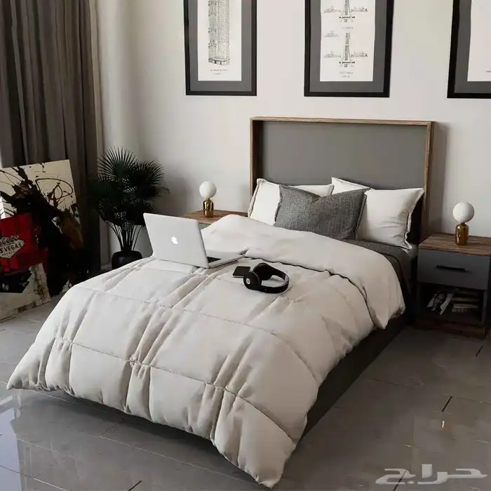 سرير نوم فردي لون رمادي مع بني 5