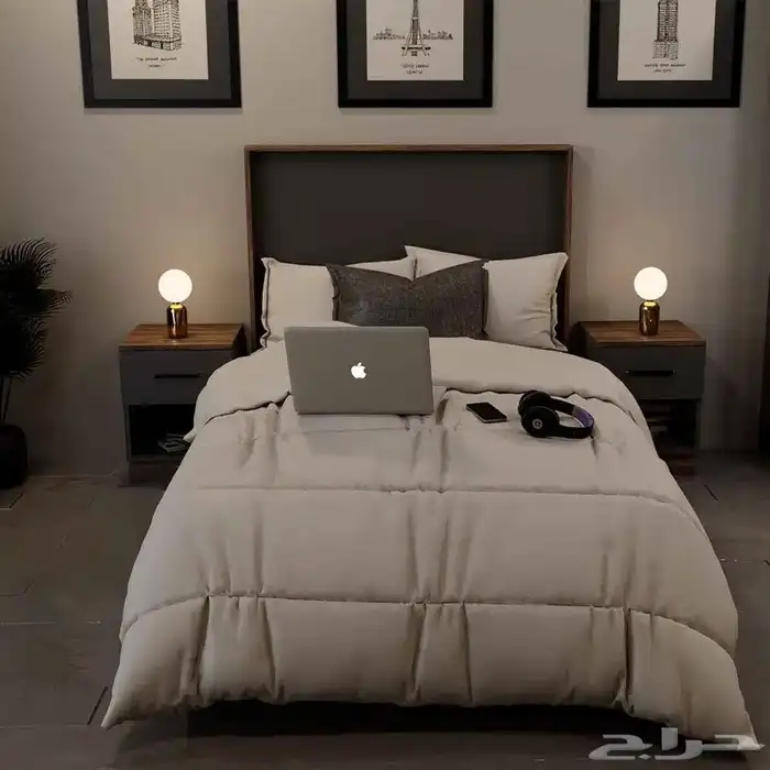 سرير نوم فردي لون رمادي مع بني 4