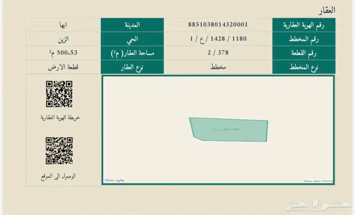 ارض للبيع مساحه 500 م رقم 378 الزين شوحط شمال ابها 250 الف 0