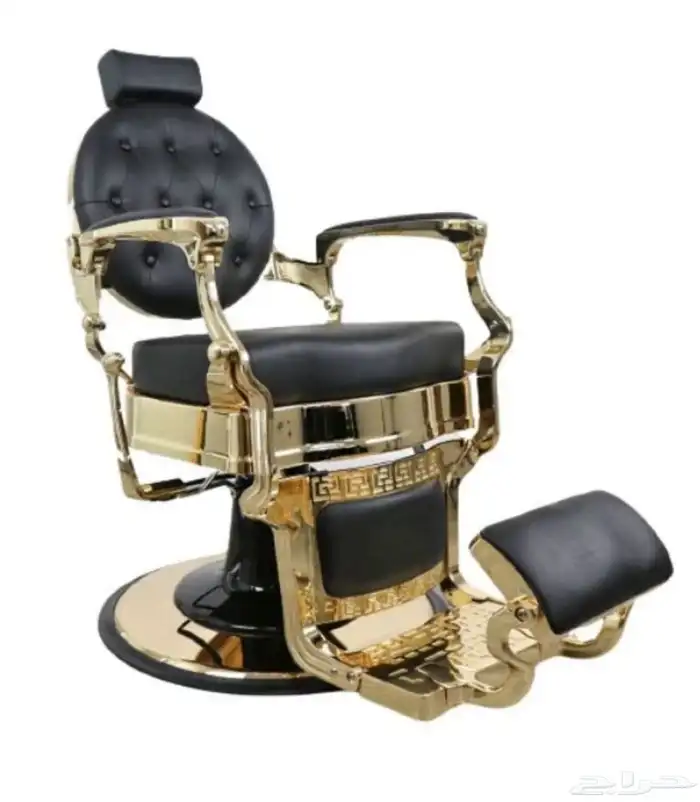 كرسي حلاقة رجالي اسود مع حديد ذهبي 0