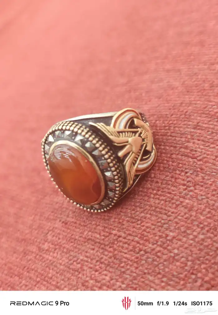 خاتم فضه عقيق يمني فخم منحوت 8 جرام ونص 2