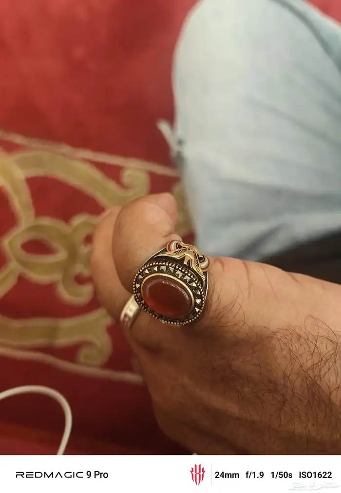 خاتم فضه عقيق يمني فخم منحوت 8 جرام ونص 6