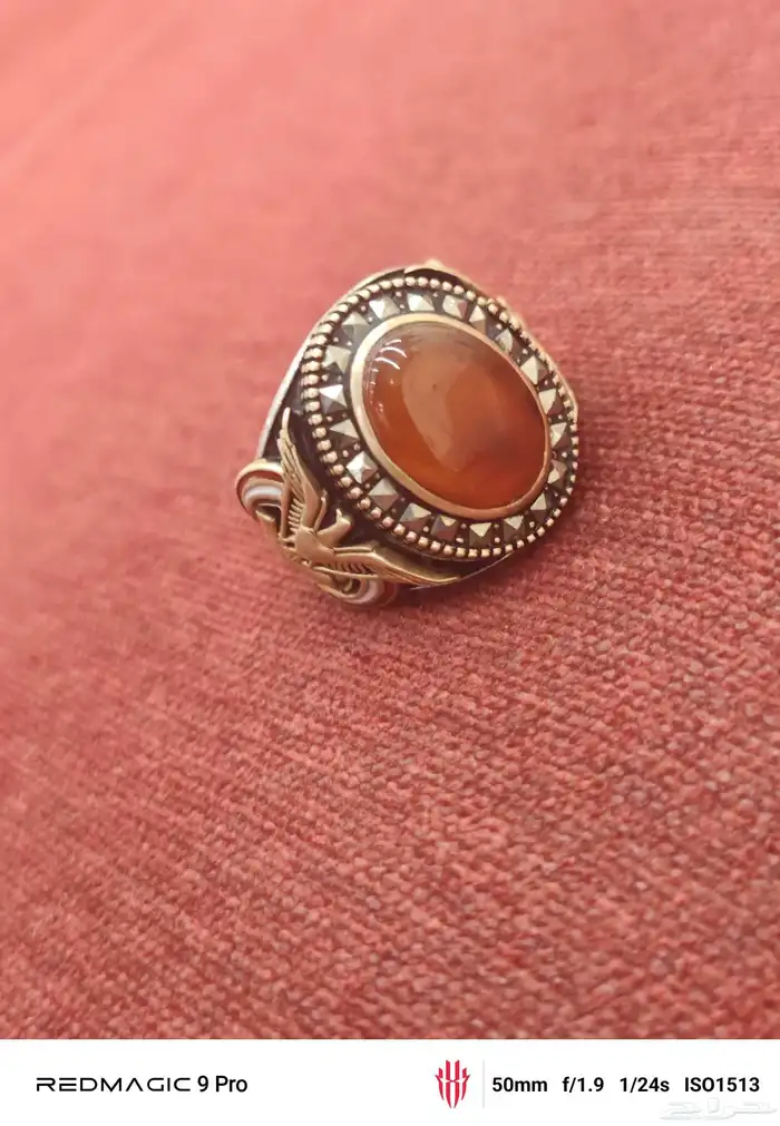 خاتم فضه عقيق يمني فخم منحوت 8 جرام ونص 1