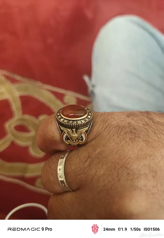 خاتم فضه عقيق يمني فخم منحوت 8 جرام ونص 7