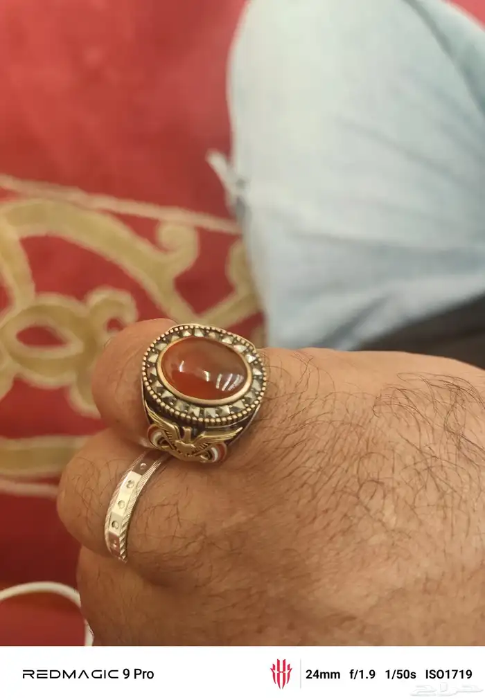 خاتم فضه عقيق يمني فخم منحوت 8 جرام ونص 5
