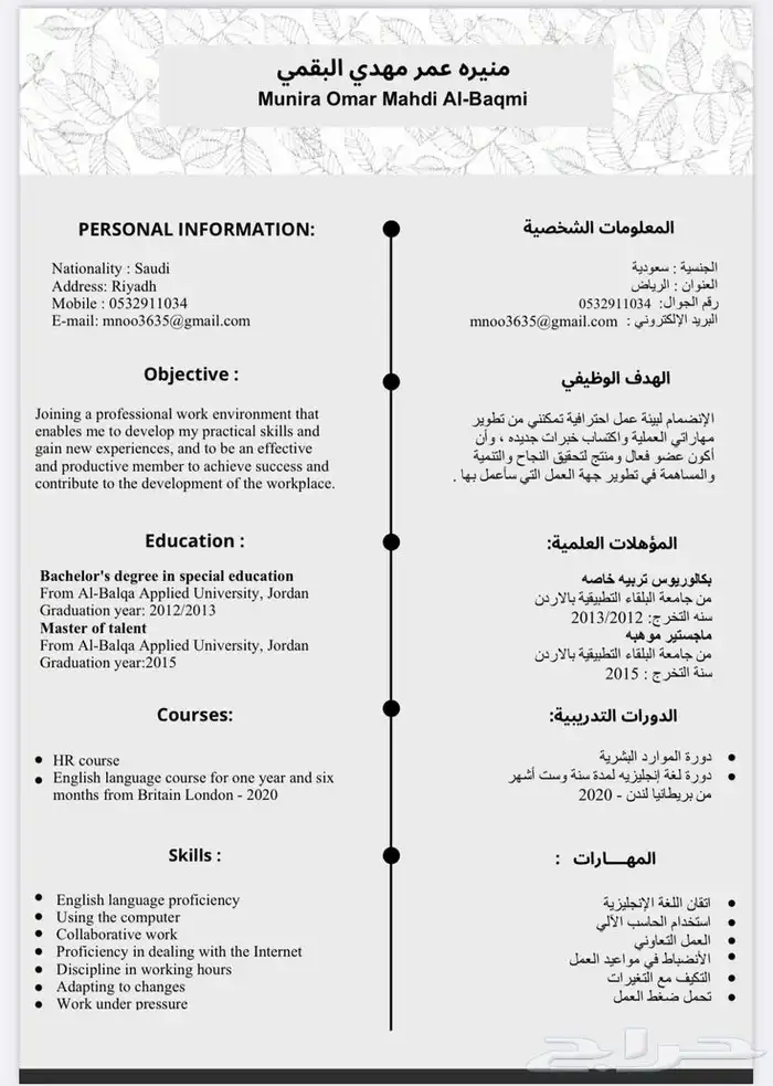 سيرة ذاتية ATS سيفي لغة عربية لغة انجليزية 1