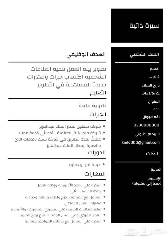 تصميم سيرة ذاتية بالعربي والانجليزي 1