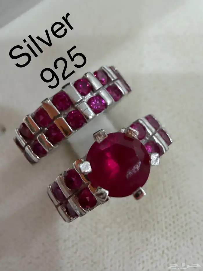 خواتم توينز سوليتير نسائي فضه عيار925 بفصوص فاخرة وردي وابيض 0