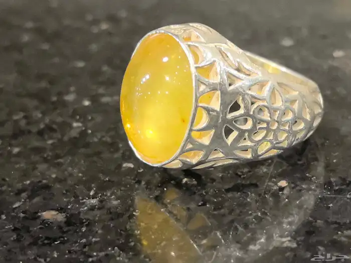 خاتم فضه بكهرمان طبيعي 0