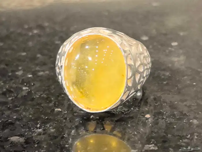 خاتم فضه بكهرمان طبيعي 1