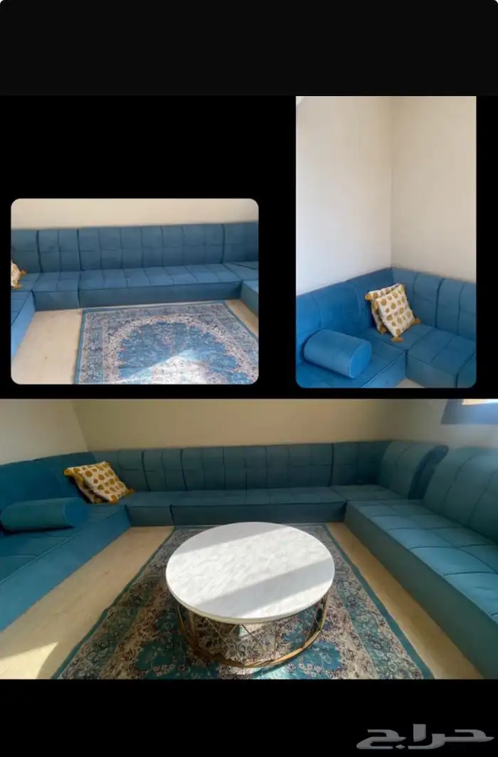 كنب ارضي مع طاوله كبيره و معها اربعه طاولات و سجاد 0