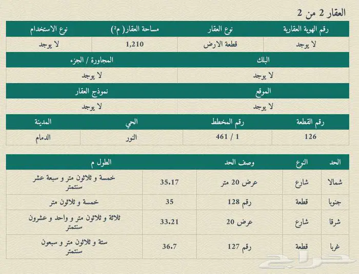 أرض سكنية رقم 126 - 128 في مخطط رقم 1   461 حي النور الدمام 0